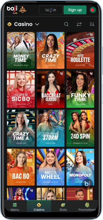 baji live casino page